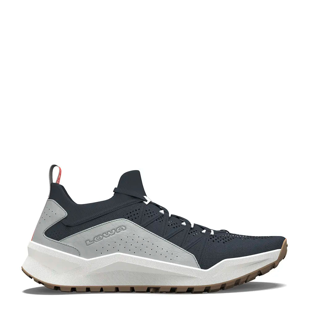 Side view of KAYOLA KNIT men's shoe in no dye and navy with rugged sole
