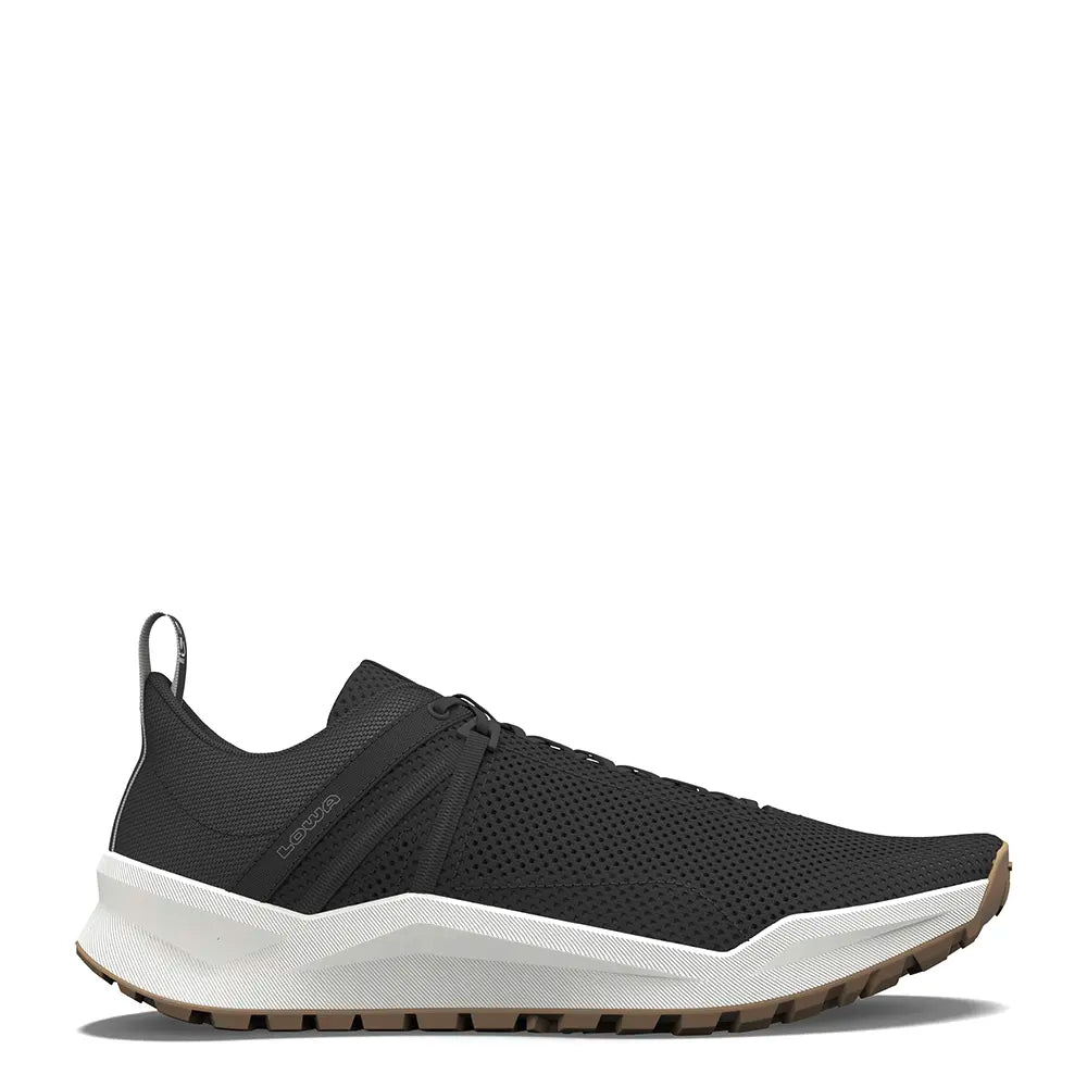 Side view of KAYOLA men's shoe in black and black with rugged sole