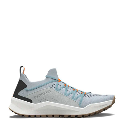 Side view of KAYOLA KNIT men's shoe in no dye and misty blue with rugged sole 