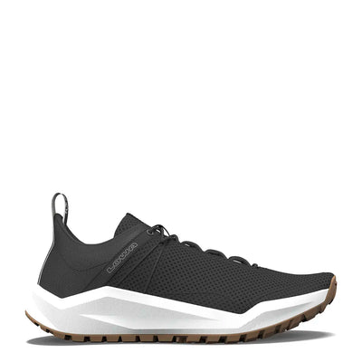 Side view of KAYOLA Ws women's shoe in black and coral with rugged sole