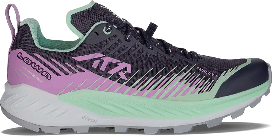 Plum and heather women's trail running shoe with on a white background