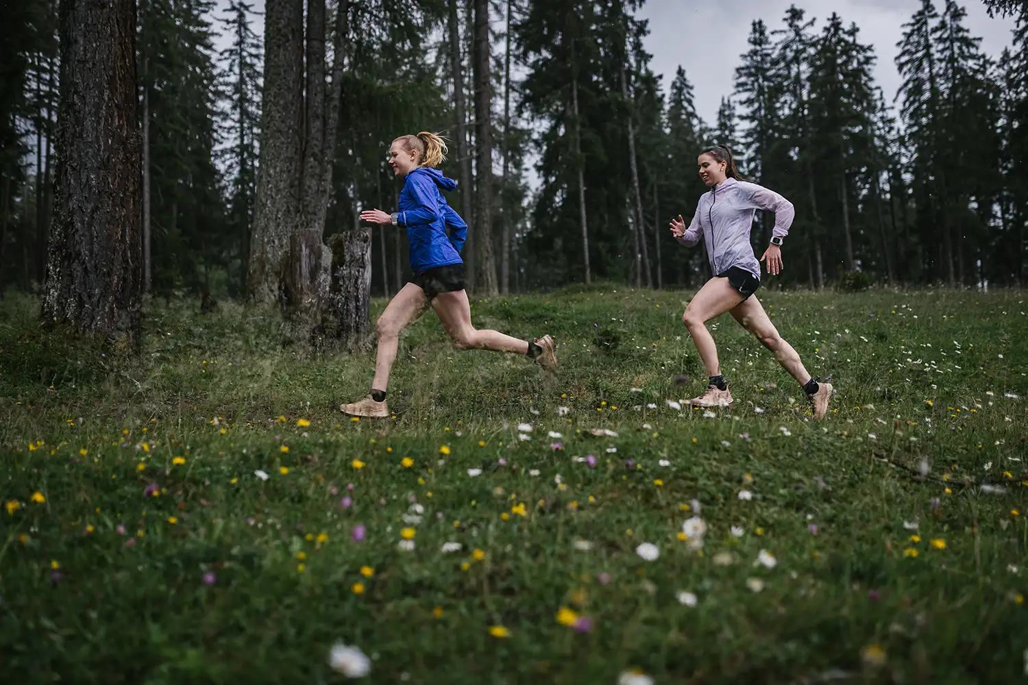 Two gals trail running